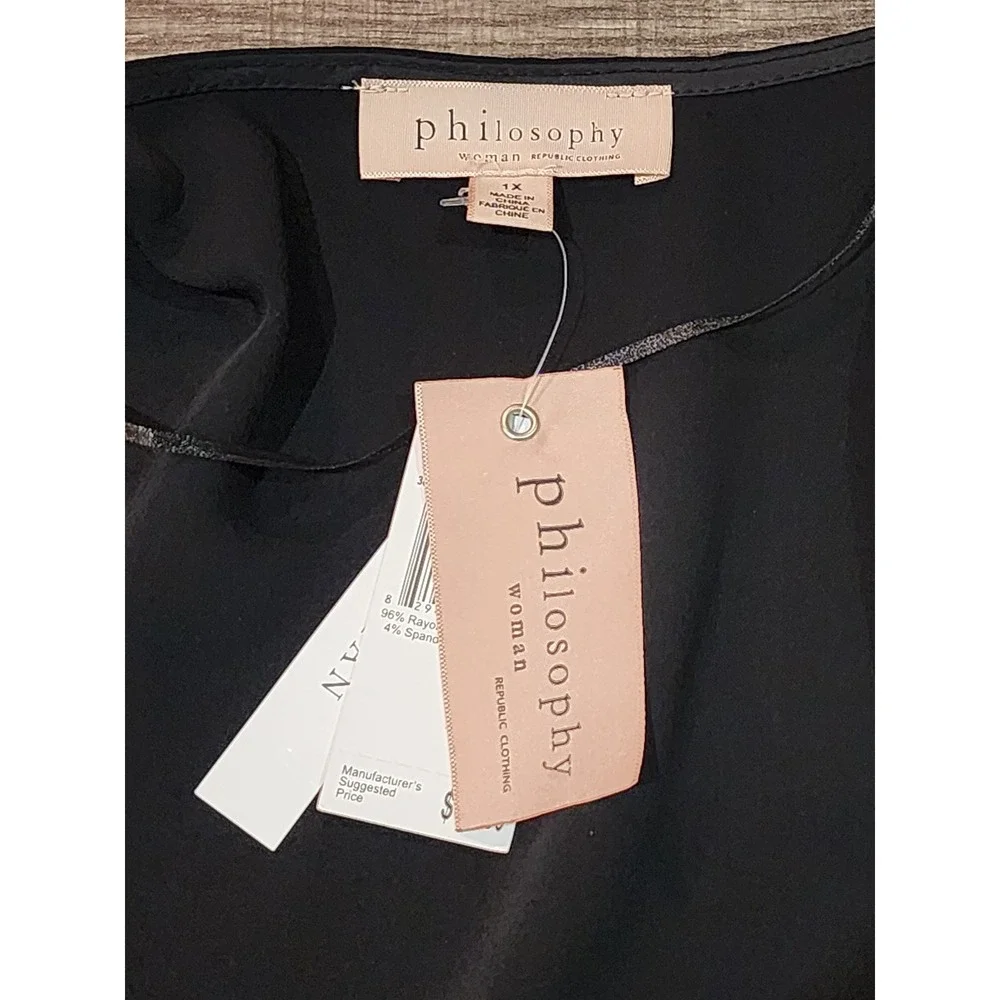 Philosophy Woman Black Open Front Duster Jacket NWT Plus Size 1X Notched Collar